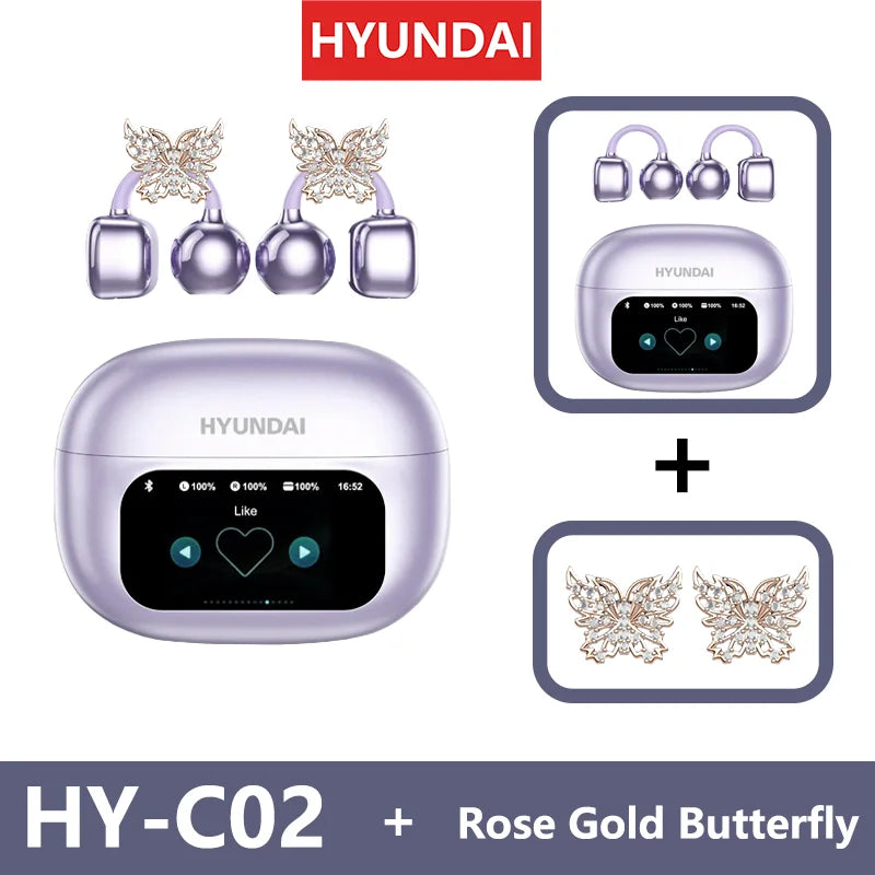 HYUNDAI HY-C02 Ear Clip Screen Display Earphones Wireless Bluetooth Headphones  Mic High Sound Stereo Sound Earbuds