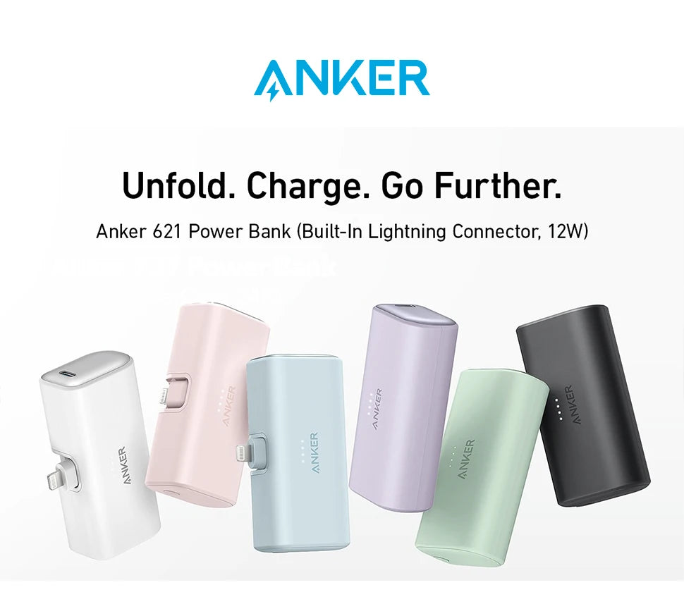 Anker 621 Powerbank 5,000mAh 12W Portable Charger with Built-in Lightning Connector Battery Pack Compatible with iPhone 14