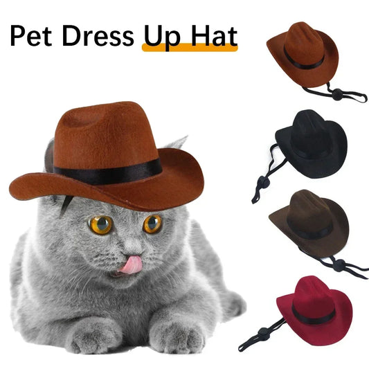 Pet Costume Hat Cosplay Cat Dog Western Cowboy Hat Adjustable Size Pet Accessories High Quality Fabric Minimalist Fashionable