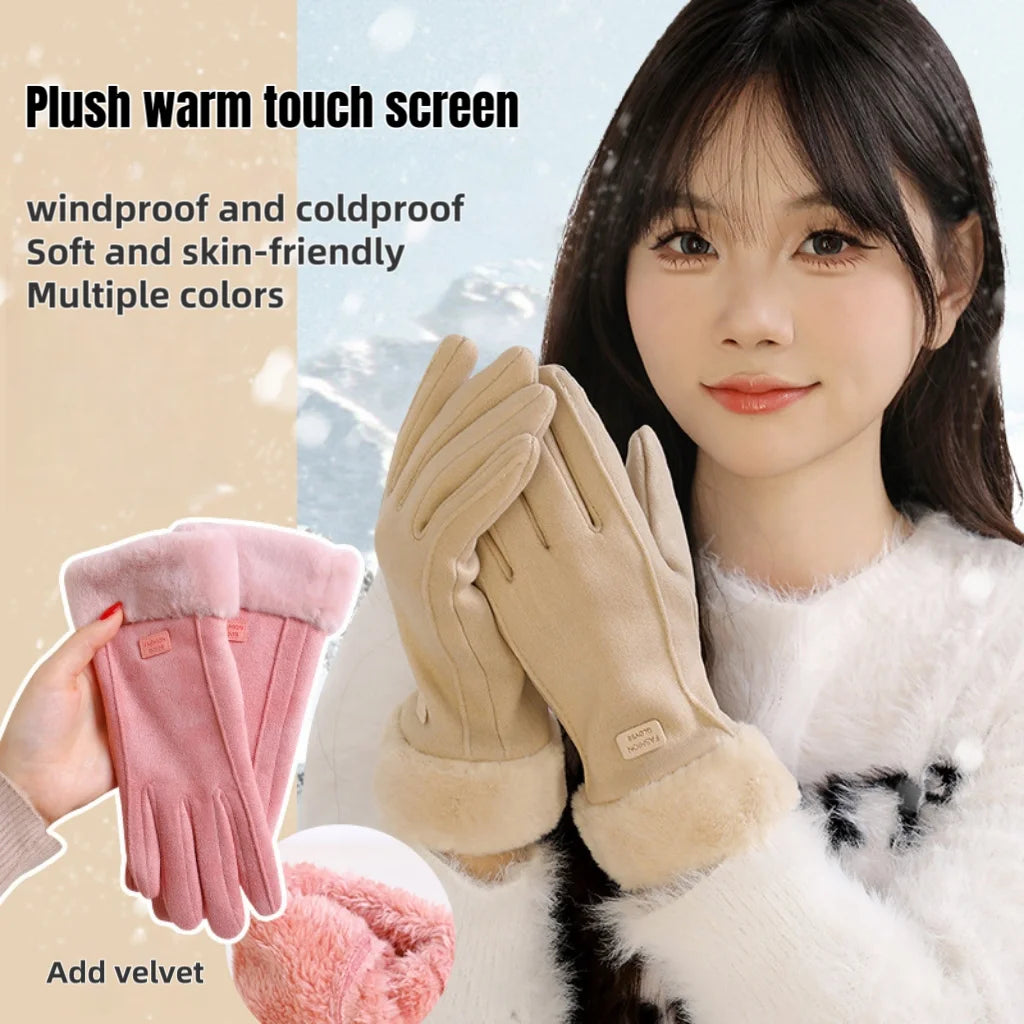 New Warm and Velvet Gloves, Cute and Beautiful Women's Gloves, Suitable for Women's Soft and Warm Winter Gloves, Cycling Gloves