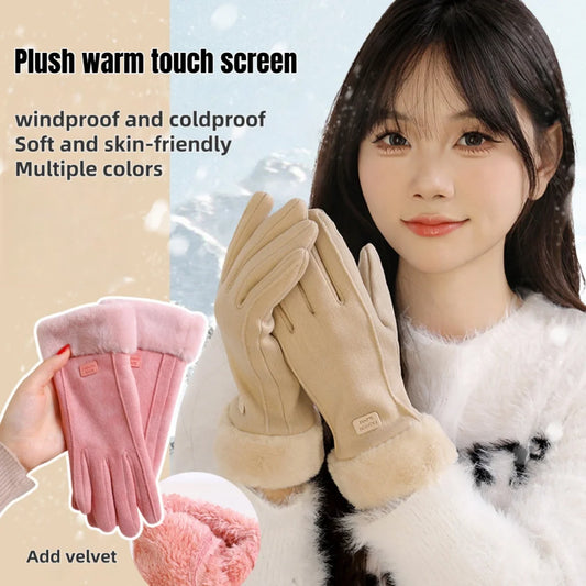 New Warm and Velvet Gloves, Cute and Beautiful Women's Gloves, Suitable for Women's Soft and Warm Winter Gloves, Cycling Gloves