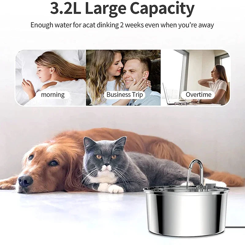 3.2L Cat Automatic Water Dispenser Pet Smart Induction Water Feeder USB With Filter Stainless Steel Dog Feeder Pet Supplies