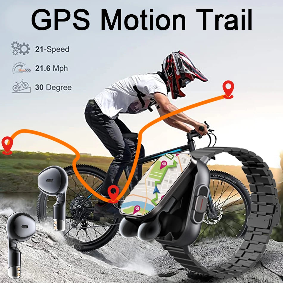 New GPS Smart Watch TWS 2-in-1Headset BT Call Heart Rate Blood Pressure Health Monitoring Watch Headphones Play Music Smartwatch