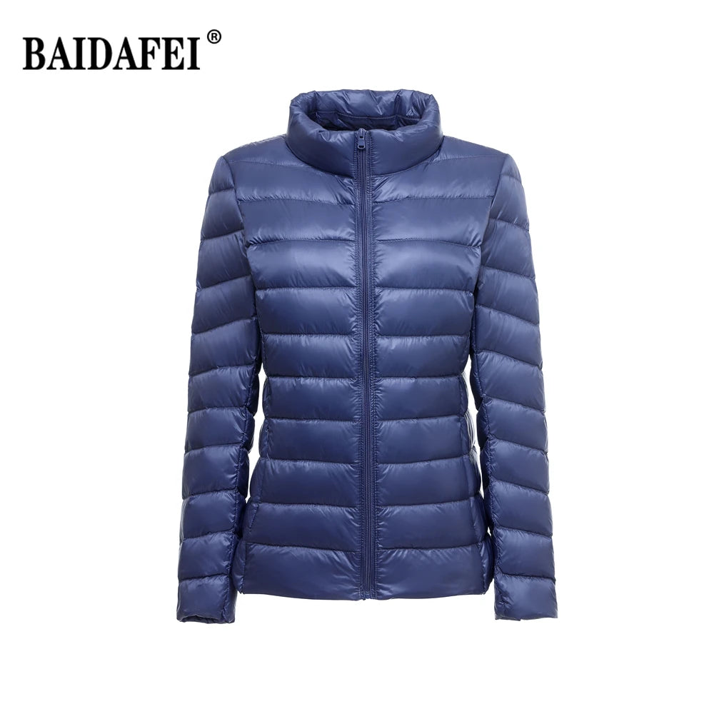 Women Short Puffer Jacket 2023 New Fashion Stand Collar Lightweight Water-Resistant Packable Female Down Parka Casual Coat