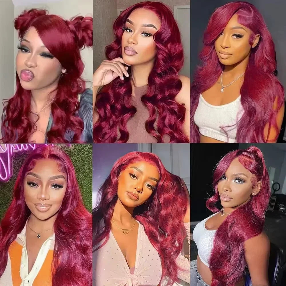 99J Burgundy 13X6 Hd Lace Frontal Human Hair Wig Colored Body Wave 13X6 Hd Lace Frontal Wig 13X4 Red Lace Front Human Hair Wigs