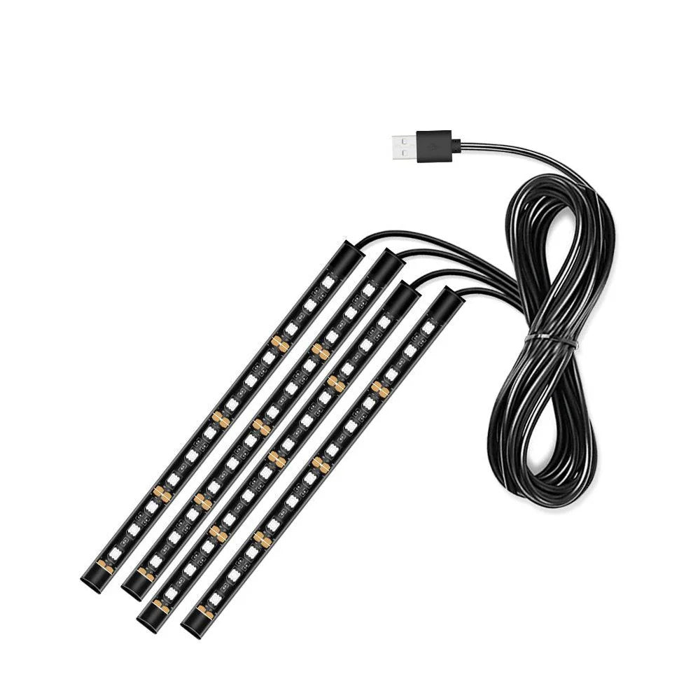 48 LED Car Interior Ambient Foot Light with USB Auto Atmosphere Decorative Lamps Foot Strip Light Kit Car Accessories