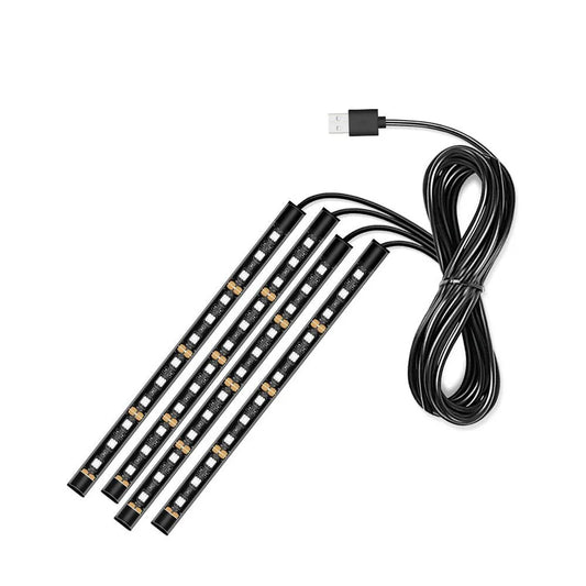 48 LED Car Interior Ambient Foot Light with USB Auto Atmosphere Decorative Lamps Foot Strip Light Kit Car Accessories