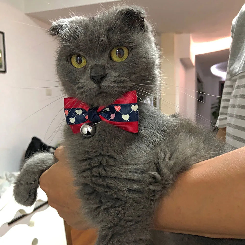 Pet Dog Cat Bow Tie Collar Adjustable Cat Neck Bow with Bell Small Animal Accessories for Christmas Birthday Holiday Photography