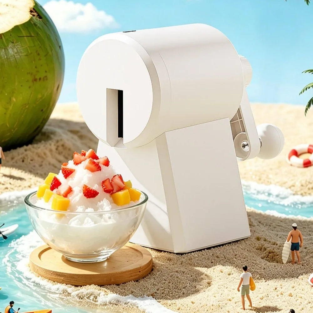 Portable Hand-Cranked Shaved Ice Machine with Ice Box Labor Saving Ice Crusher Plastic Smoothie Machine Street Stall
