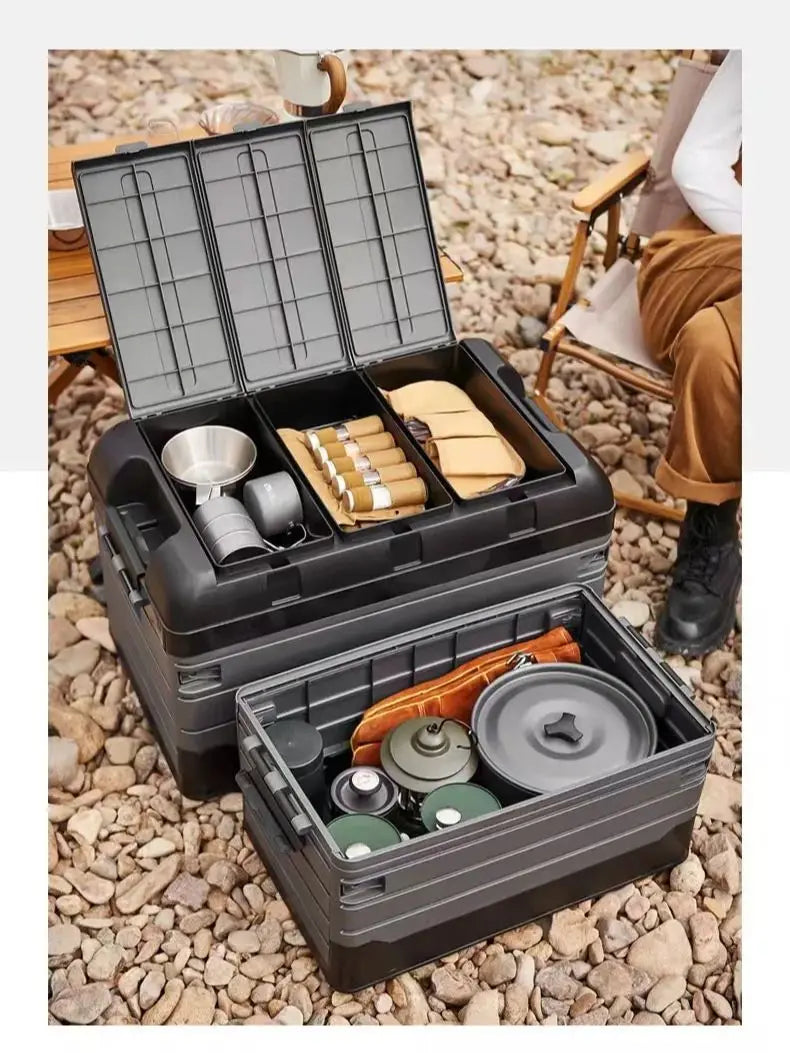 60L Outdoor Storage Box Foldable Storage Box Car Camping Accessories Car Supplies Thickened Storage Box