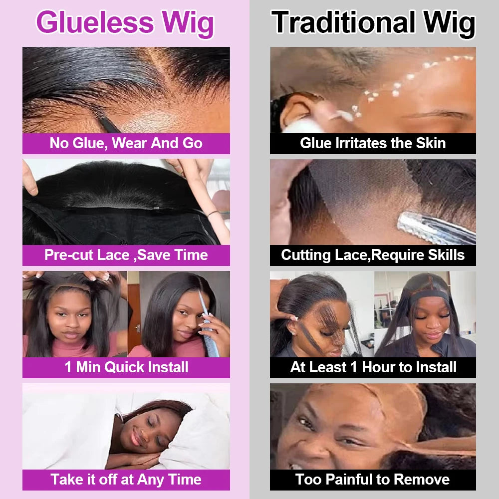 13x6 HD Lace Frontal Short Bob Wig Bone Straight Glueless Pre Cut 7x5 Closure Wig Ready to Wear 100% Human Hair Wig Preplucked