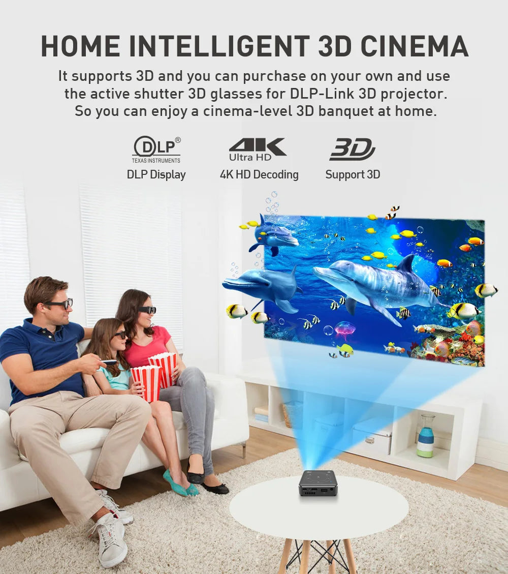 Mini Portable Projector Home Theater 4K 3D DLP Android Smart Ceiling Car Outdoor Wifi Bluetooth Mobile Battery Rechargeable LED