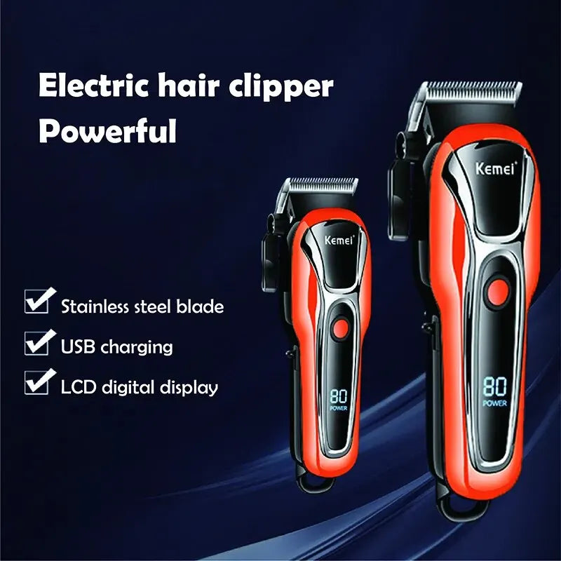 Kemei Electric Trimmer Hair Clipper Professional Rechargeable Electric Shaver with LCD Display Wireless Beard Trimmer