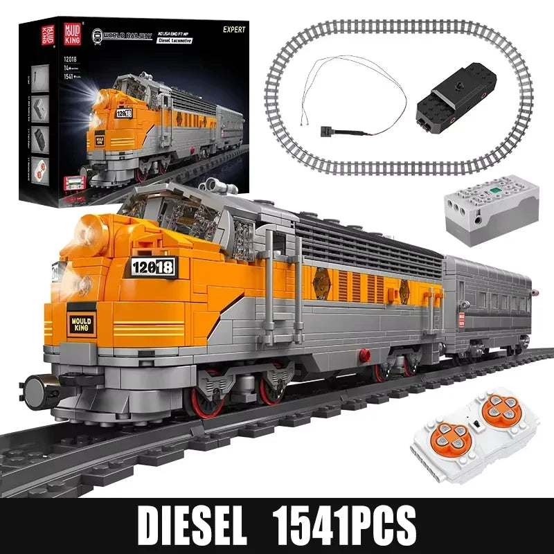 Mould King 12018 Technical Train Building Block Remote Control USA EMD F7 WP Diesel Locomotive Model Kids Christmas Gift Toys
