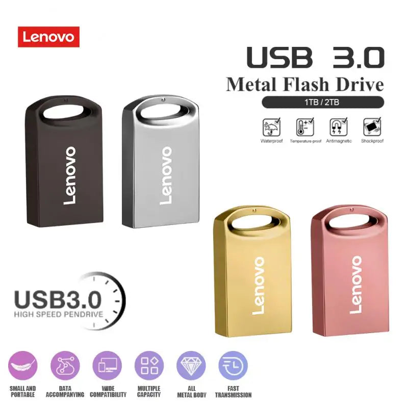 Lenovo Mini Pen Drive 2TB Pendrive Memory Portable Waterproof USB Flash Drive High-Speed USB 3.0 Data Transmission Metal U Disk