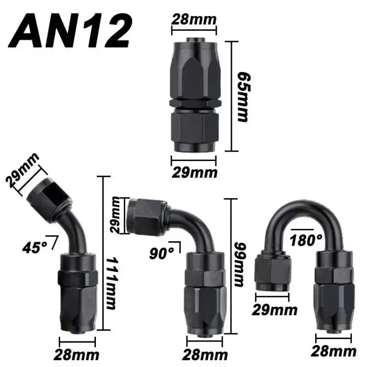 4X Universal AN4 AN6 AN8 AN10 AN12 Straight 45 90 120 180 Degree Oil Fuel Swivel Hose End Fitting Oil Hose End Adaptor Kit Black