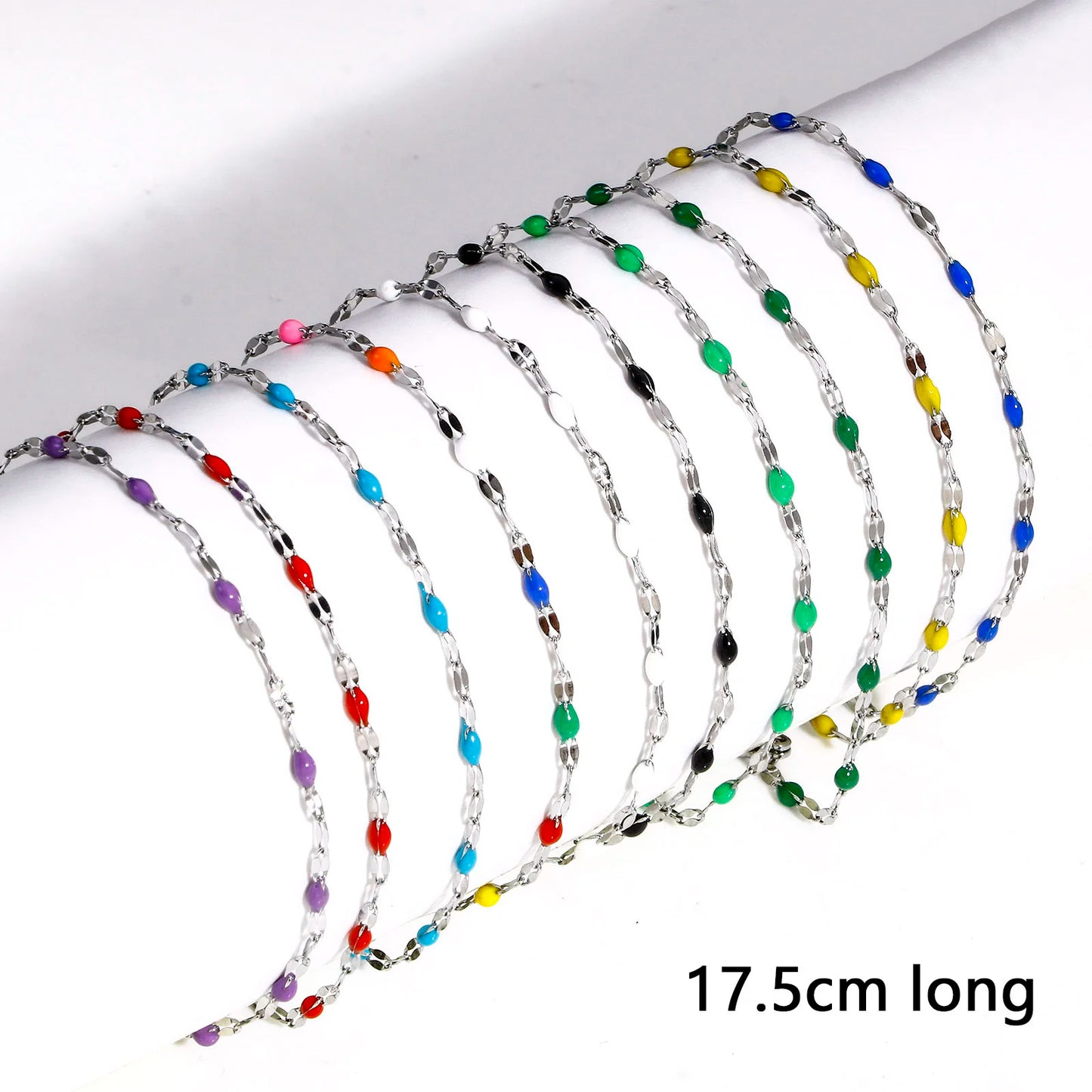 304 Stainless Steel Lips Chain Bracelets Silver Color Chain Multicolor Enamel Bracelet Fashion Jewelry 17.5cm long, 2mm, 1 Piece