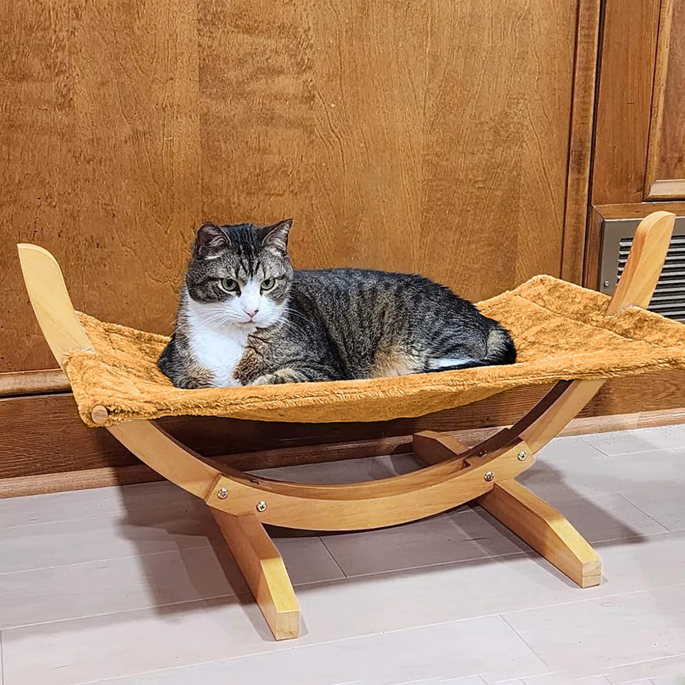 Luxury Cat Hammock Bed with Large Soft Plush Mat Pets Small Dog Anti Sway Attractive Sturdy Perch Wood Construction Cats Toys