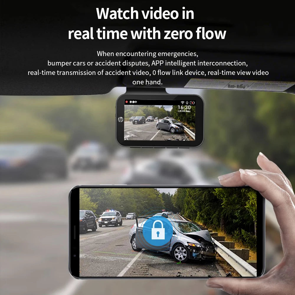 HP F965 In-Car Camera Dash Cam Ultra HD Night Vision WiFi Digital Video Recorder Loop Recording Parking Monitoring In-Car Camera