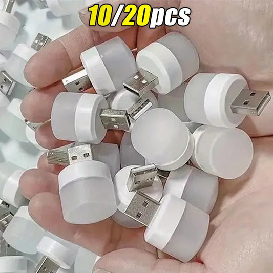 1-20Pcs Mini USB Night Light Warm White Eye Protection Book Reading Light USB Plug Computer Mobile Power Charging LED Night Lamp