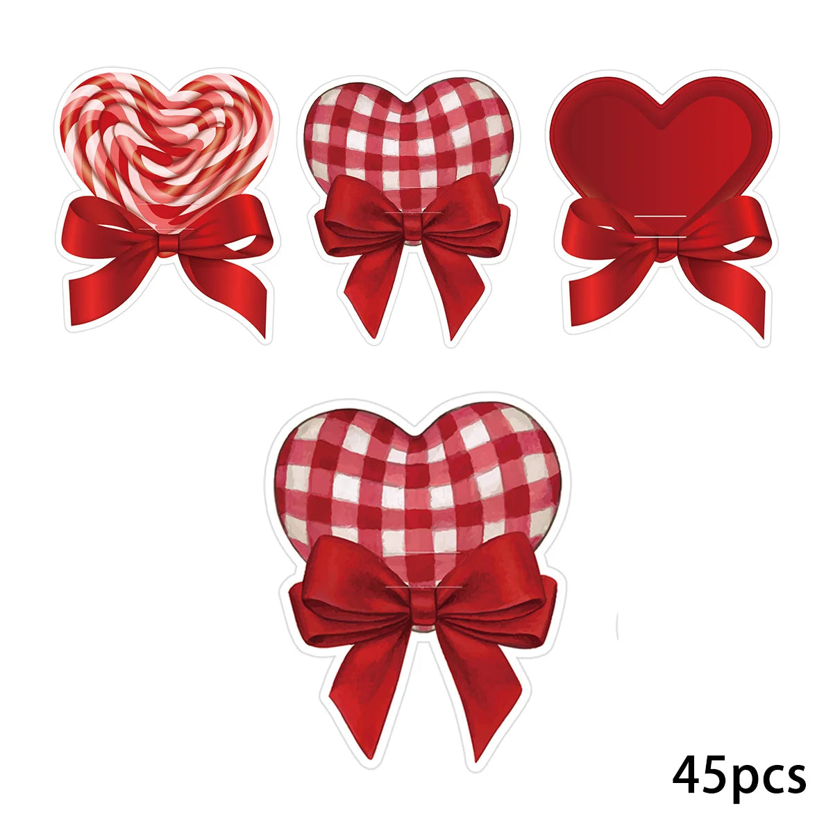 45Pcs/set Multi Heart Lollipop Cards Valentine's Red Heart Candy Holders For Happy Valentine's Day Party Sweets Packaging Supply
