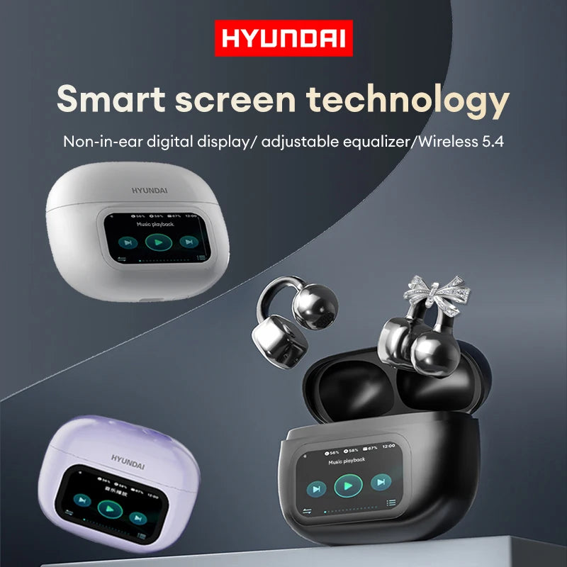 HYUNDAI HY-C02 Ear Clip Screen Display Earphones Wireless Bluetooth Headphones  Mic High Sound Stereo Sound Earbuds
