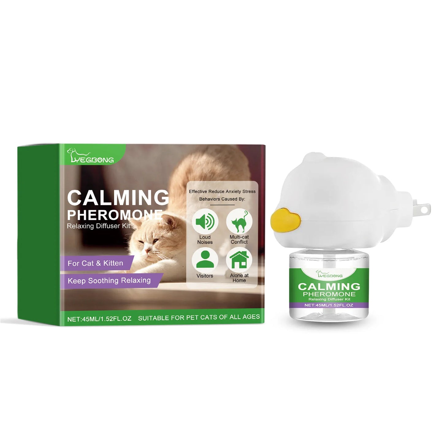 Cat Calming Diffuser: Plug-In Pheromone Relaxant for Cats - Reduces Anxiety & Prevents Howling, with Calming Liquid Included