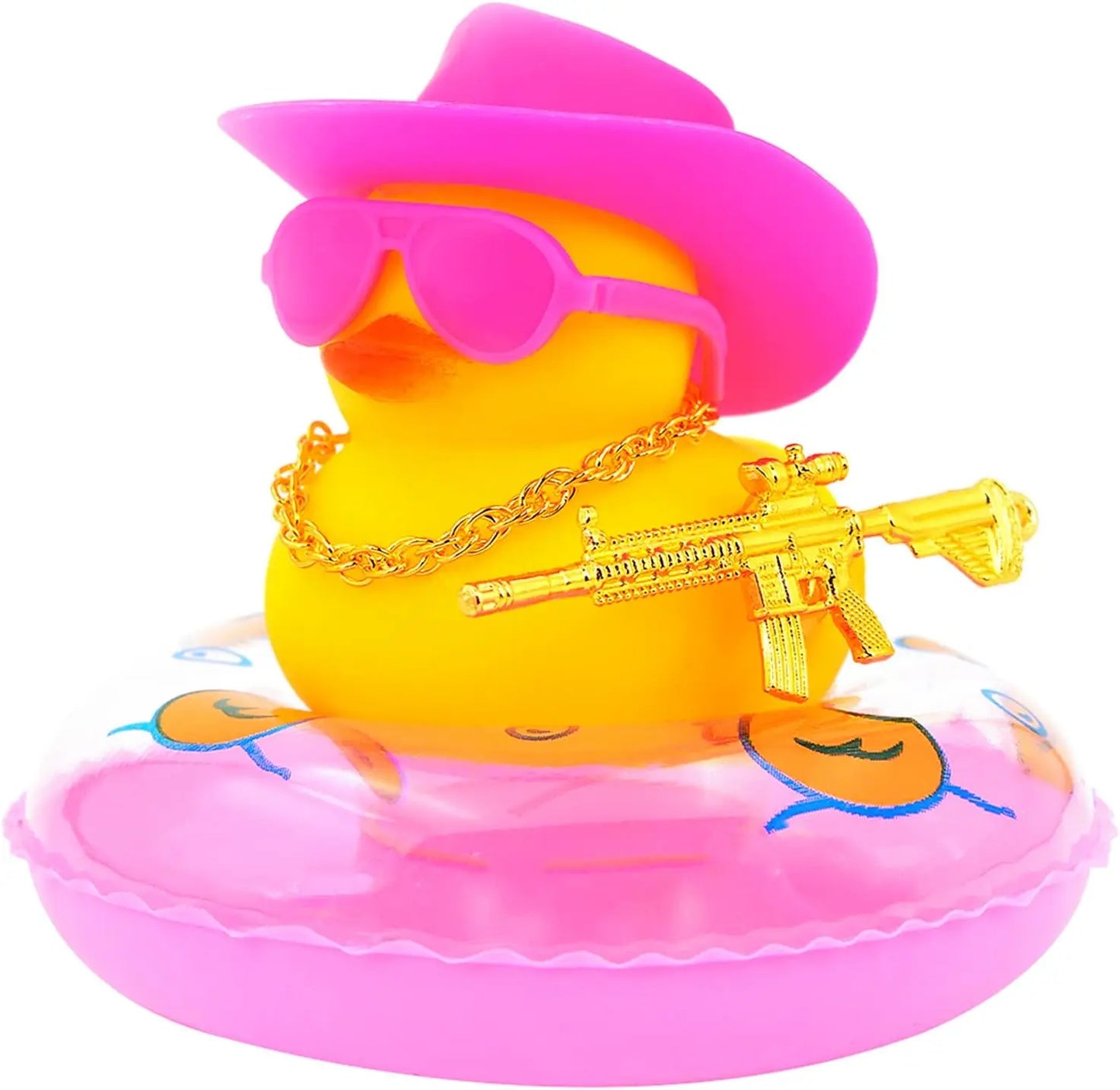 Duck Car Ornaments Yellow Duck Car Dashboard Decorations Set with Sunglasses, Swimming Ring Kids Bath Toys Home Duck Decoration