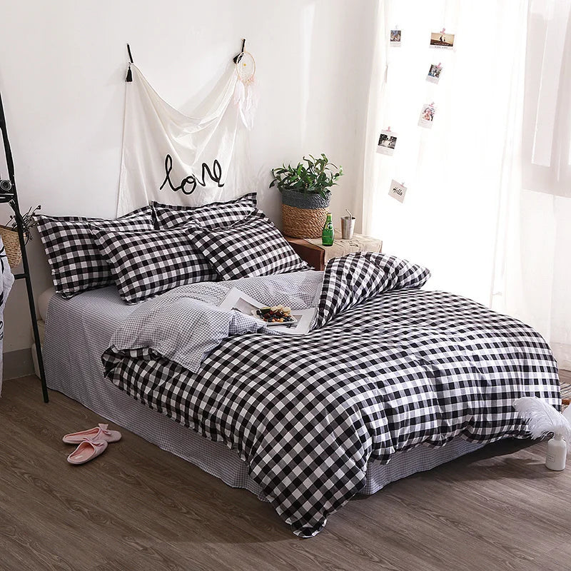 Solstice Home Textile Black Lattice Duvet Cover Pillowcase Bed Sheet Simple Boy Girls Bedding Sets Single Twin Double Cover Beds