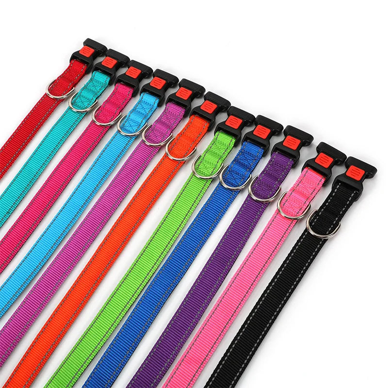 New Nylon Dog Collar Reflective Pet Collar Leash Set Outdoor Walking Night Safety Sturdy Buckle Collar for Small Medium Dogs