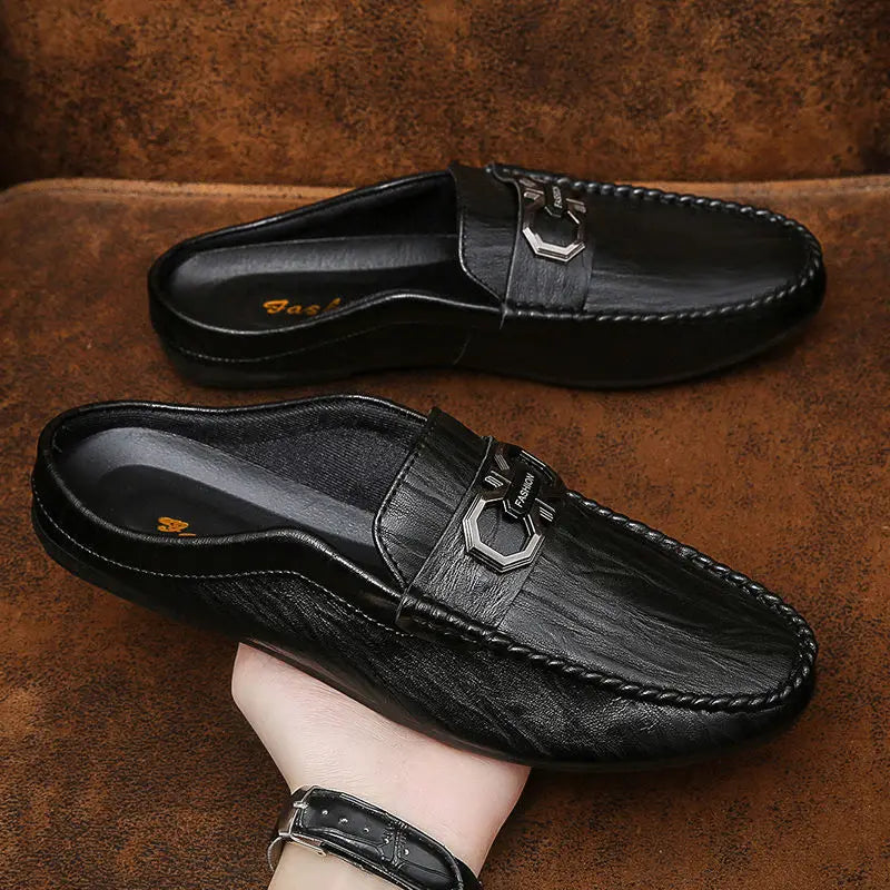 Men's Shoes Baotou Half Slippers Men's 2022 Summer New Sandals Soft Soled Men's Driving Shoes Casual Leather Shoes