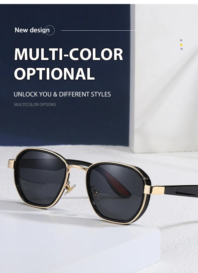 Europe and the United States retro polarized sunglasses men's HD dazzling oval frame sunglasses Hipster glasses shades