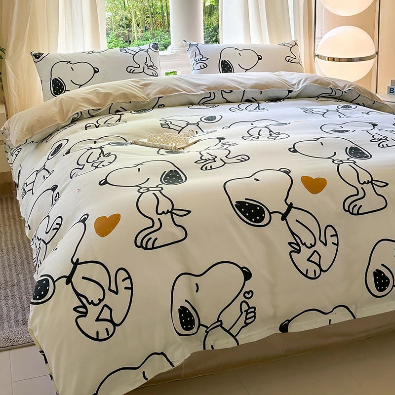 Kawaii Dog Printed Bed Set Floral Duvet Cover Pillowcase Bedding Set Cute Bed Sheet Quilt Cover Single Queen King Size 3/4 Piece