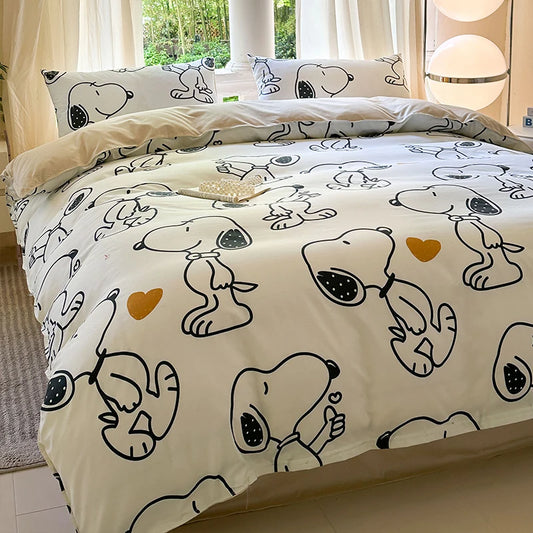 Kawaii Dog Printed Bed Set Floral Duvet Cover Pillowcase Bedding Set Cute Bed Sheet Quilt Cover Single Queen King Size 3/4 Piece