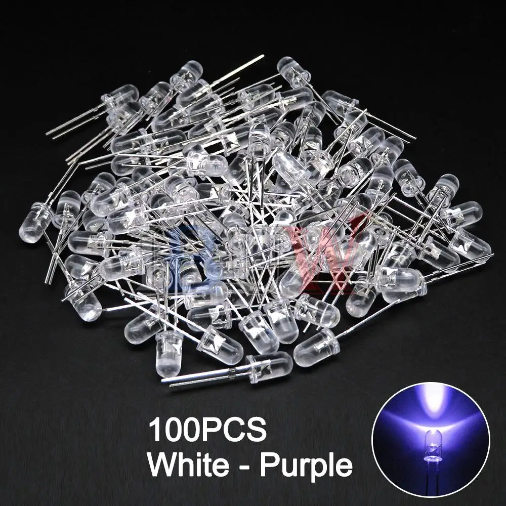 100PCS/LOT 5mm LED Diode F5 Assorted Kit IBUW White Green Red Blue Yellow Orange Pink Purple Warm White DIY Light Emitting Diode