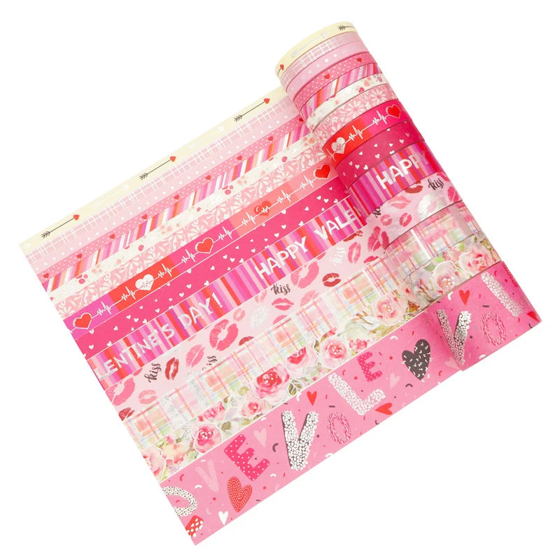 Romantic Valentine's Day washi tape,heart flower silver foil decoration material,DIY creative handmade gift for journals, greeti