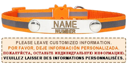 Reflective Cat Collar Custom Engraved ID Personalized with Bell Puppy Pet Breakaway Necklace Accessories Nameplate Collar