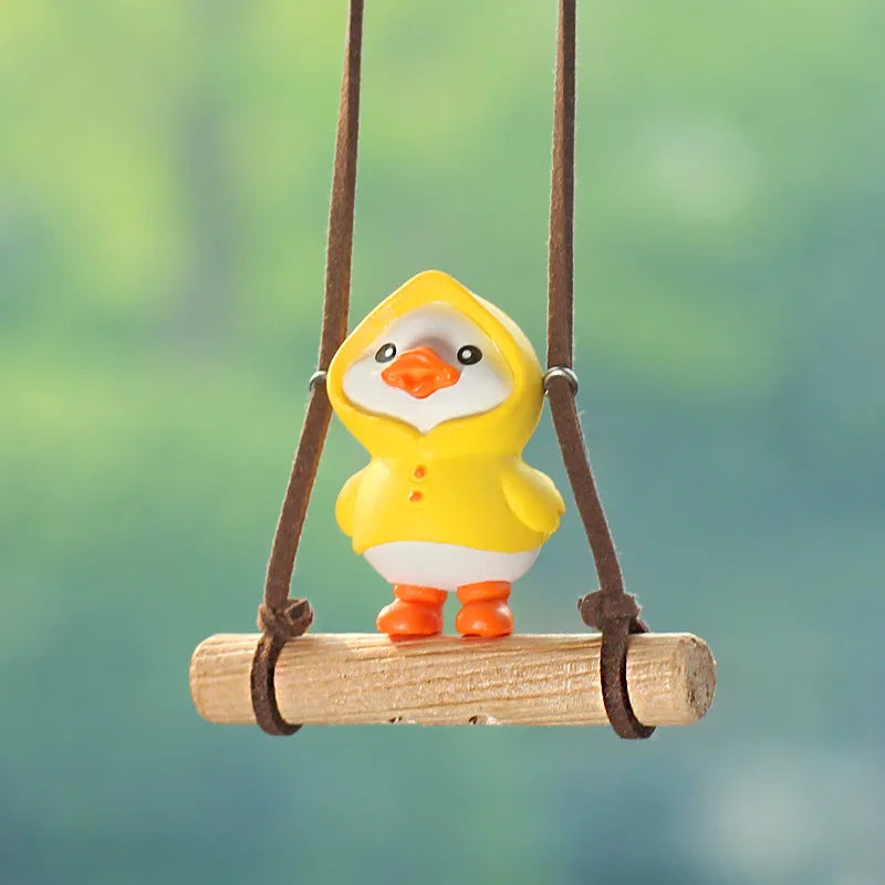 Anime Figure Swing Duck Model Decor Little Yellow Duck Auto Rearview Mirror Hanging Pendant Cute Car Ornaments Accessories Gifts