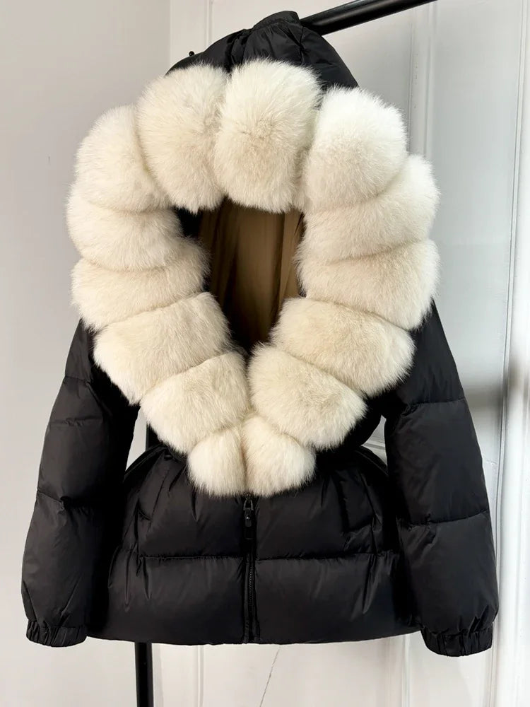 2025 Winter Puffer Jacket Women Real Fox Fur Hooded Thick Warm 90% White Duck Down Coat Female Parkas Waterproof