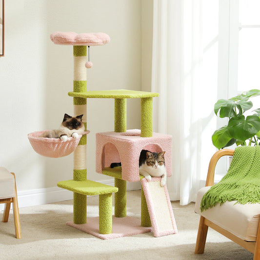 Flower Cat Tree Multi-Level Cat Tower with Sisal Covered Scratching Posts Cute Cat Condo for Indoor Small Medium Cats Top Perch