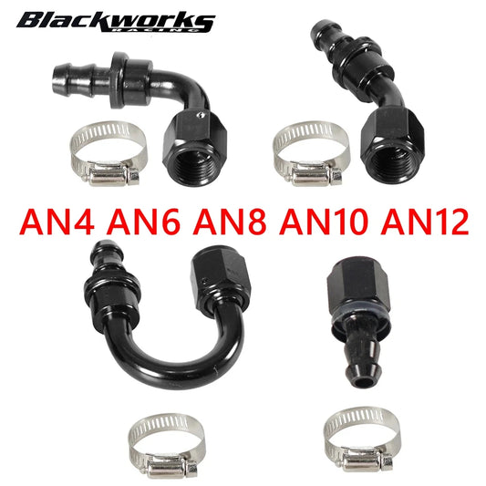 Universal 0 45° 90° 180°Degree AN4 AN6 AN8 AN10 AN12 Oil Fuel Push Lock Hose End Fitting/Adaptor Black