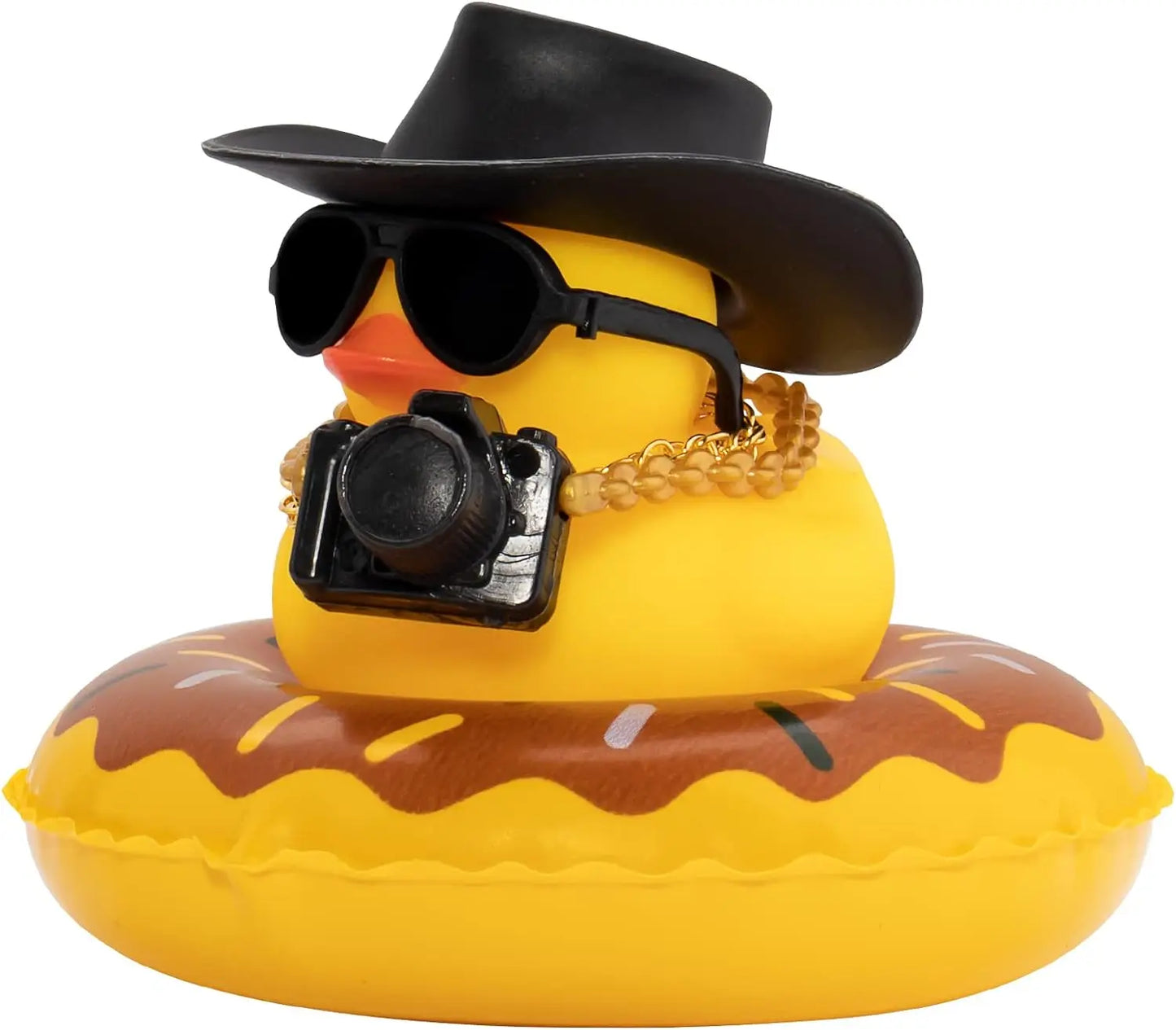 Rubber Duck Dashboard Decorations Camera Duck Car Accessories for Car Ornament with Mini Hat Swim Ring Necklace and Sunglasses