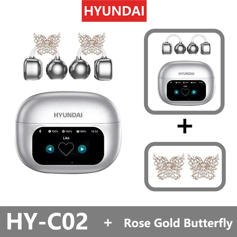 HYUNDAI HY-C02 Ear Clip Screen Display Earphones Wireless Bluetooth Headphones  Mic High Sound Stereo Sound Earbuds