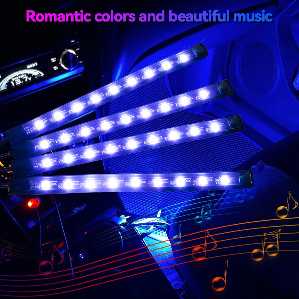 Neon 36 LED Car Interior Ambient Foot Light with USB Wireless Remote Music Control Auto RGB Atmosphere Decorative Lamps