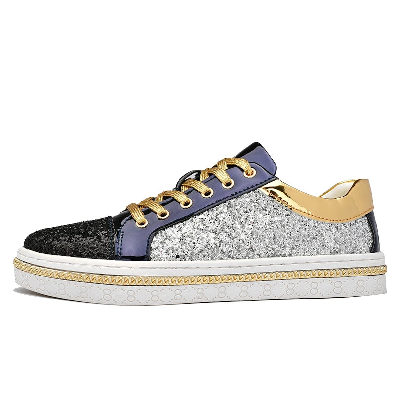 High-Quality Couples Luxury Sequined Shoes Trend Color Matching Low Skateboard Sneakers Man Comfortable Soft Shiny Shoes For Men