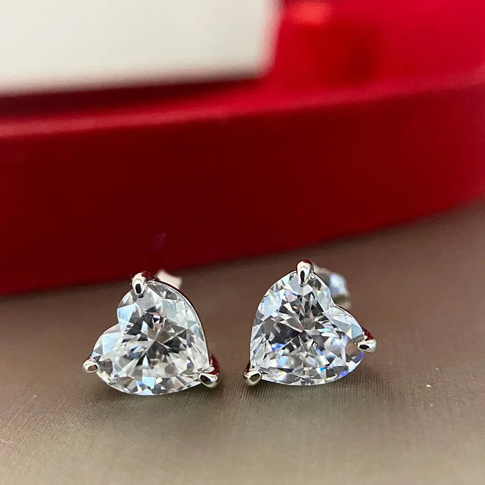 1-4Carat Big Heart Moissanite Diamond Stud Earrings with Gra Certificate 925 Silver Plated Gold Ear Studs Fine Jewelry for Women