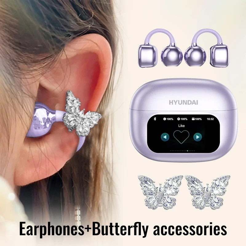 HYUNDAI HY-C02 Ear Clip Screen Display Earphones Wireless Bluetooth Headphones  Mic High Sound Stereo Sound Earbuds