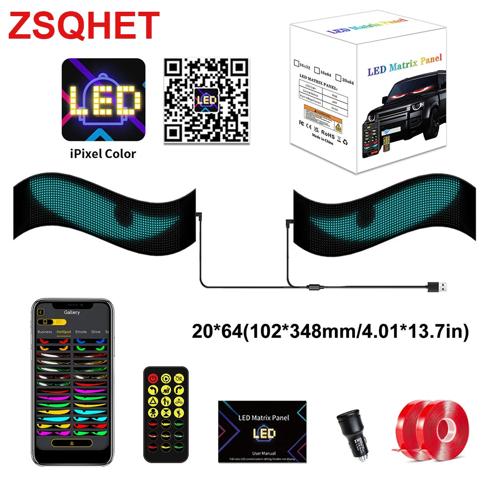 RGB LED Car Sign Animation LED Matrix Pixel Panel DIY Programmable Bluetooth App Control LED Panel Flexible Display Light