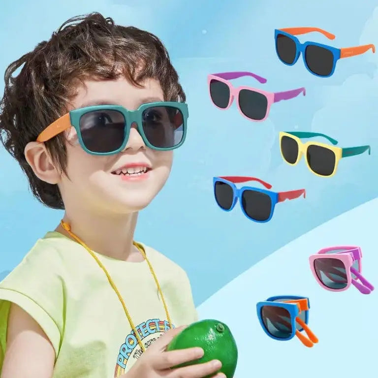 Colorful Folding Sunglasses Outdoor Kids Sunglasses Boys Girls Brand Design Square Glasses Children Eyewear Protection Uv400