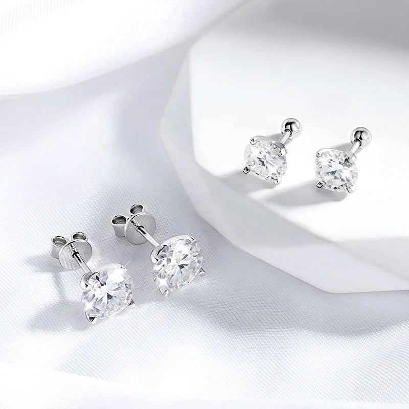 Smyoue 18k Plated 0.2-2ct Moissanite Stud Earrings for Women Solid 925 Sterling Silver Lab Diamond Screw Back Ear Stud Jewelry